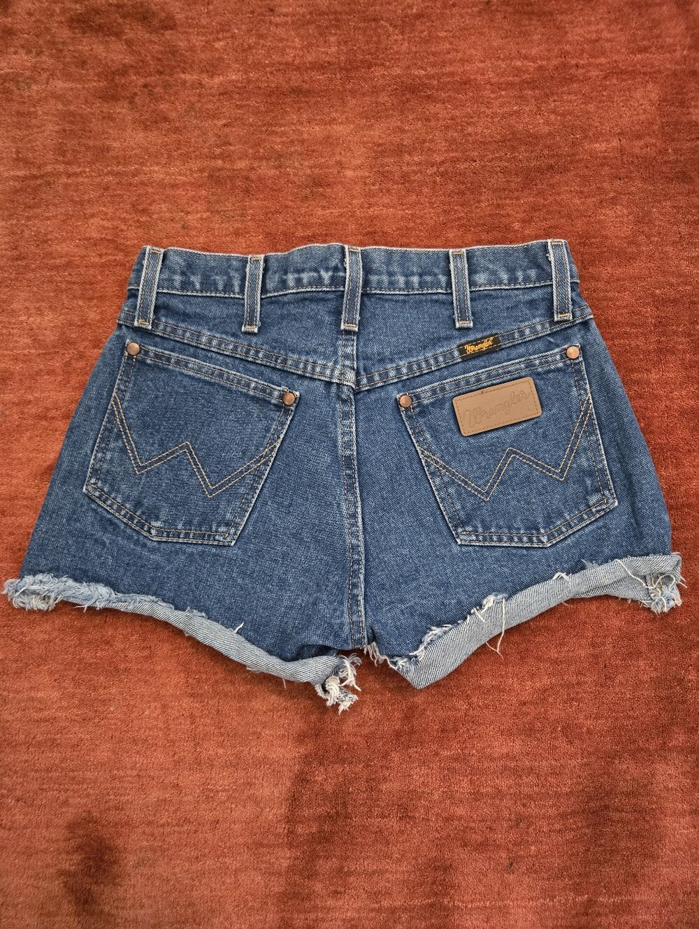 Wrangler Dark Blue Denim Cutoff Shorts with Frayed Hem